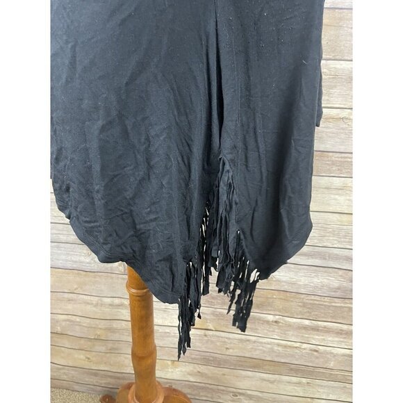 Chelsea Theodore Small Tunic Blouse Fringed Black Asymmetric Solid Long Sleeve - Picture 4 of 11